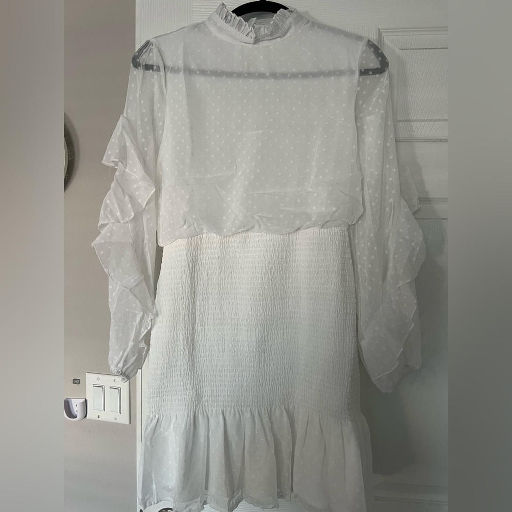 JAUS Bridal White Ruffled Long Sleeve Dress